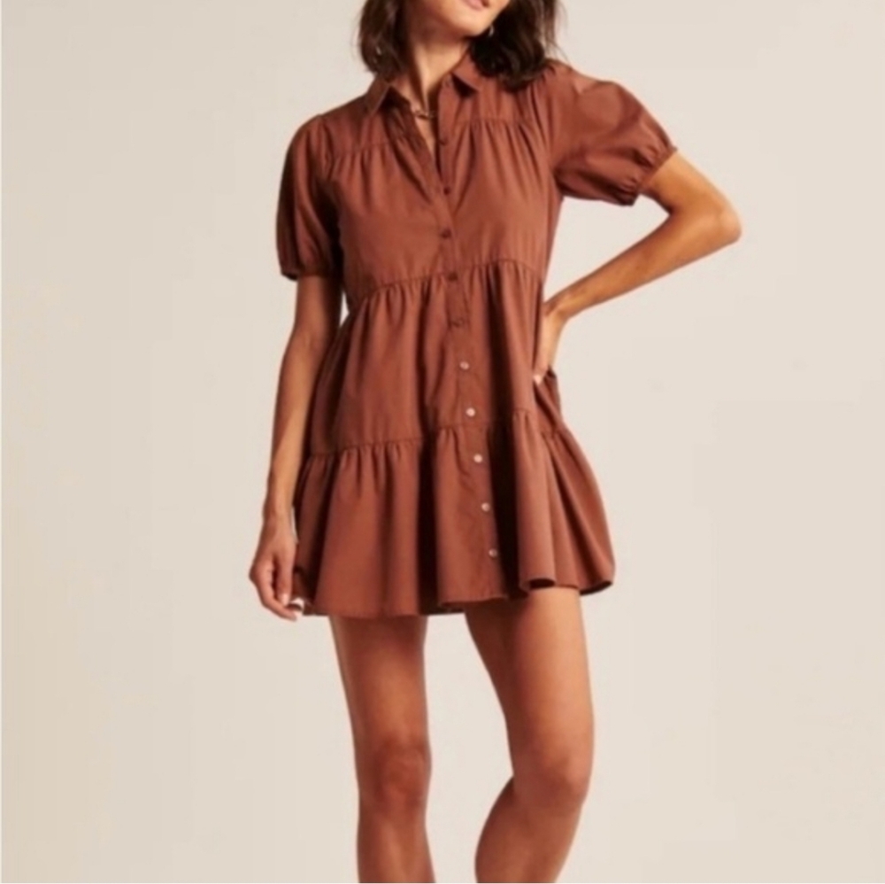Abercrombie & Fitch Poplin Trapeze Shirt Dress Puff Sleeve Small 100% Cotton